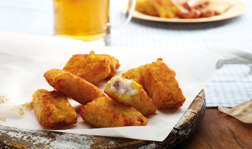 Patatas - Cruixents de patata amb pernil i Mozzarella