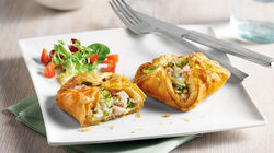 Especialidades - Pasta de full amb pollastre, porro i bac&oacute;