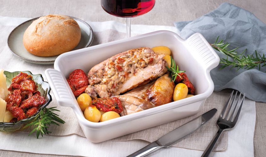  - Picantón relleno de tomates secos y queso Pecorino