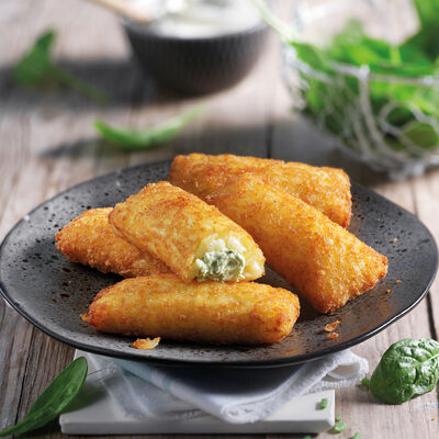  - Crujientes de patata con queso y espinacas