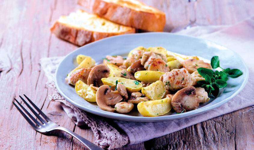 Salteados de verduras - Saltat de pollastre amb xampinyons i patates