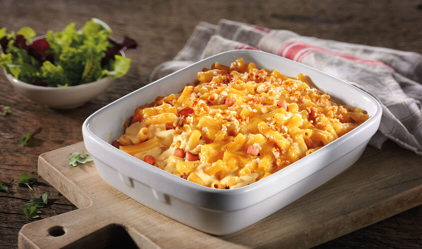 Pasta - Gratinado de pasta con jam&oacute;n y quesos