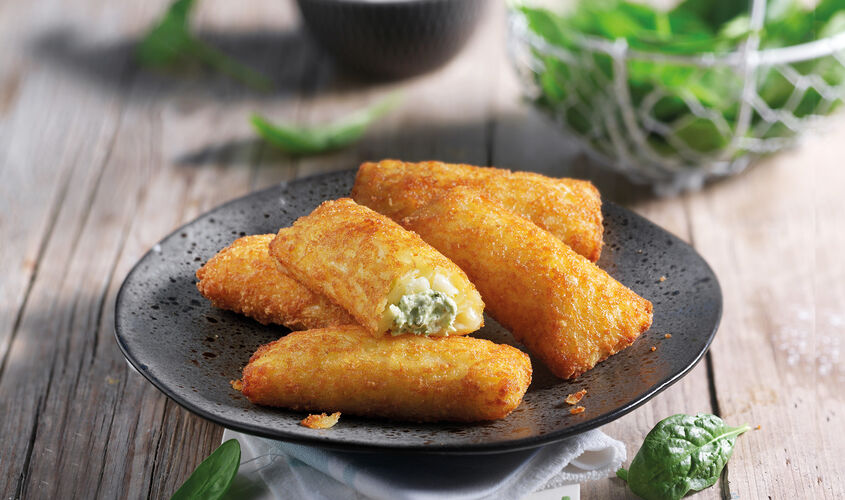  - Crujientes de patata con queso y espinacas