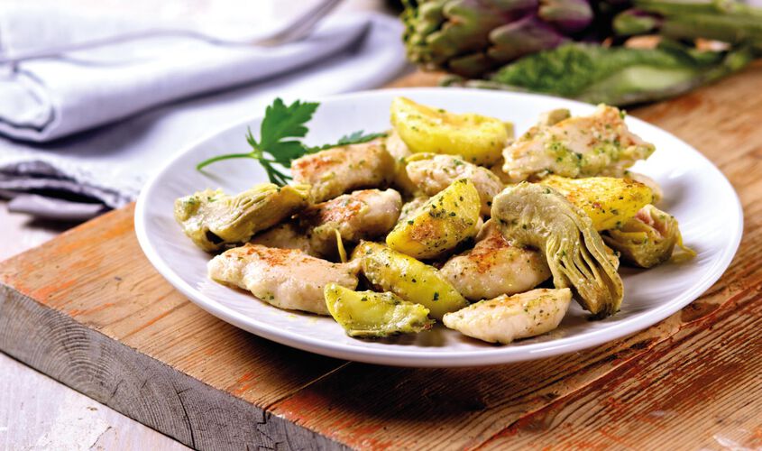 Salteados de verduras - Salteado de pollo, patatas y alcachofas