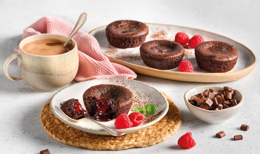 Pastelería - Volcán de chocolate y frambuesa