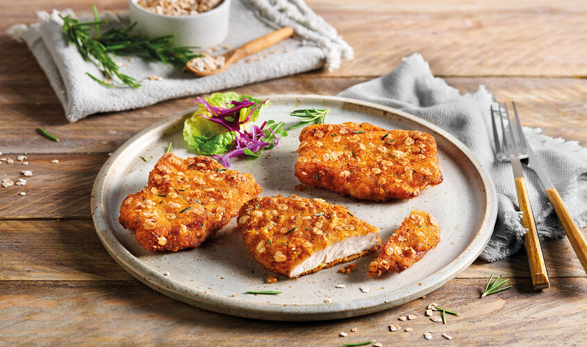 Escalopes de pollastre en un empanat d'espelta i romaní