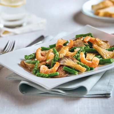 Salteados de verduras - Remenat de bolets, gambes i esp&agrave;rrecs