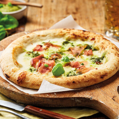 Pizzas - Pizza "Bistrot 25Bianca con jamón cocido y salsa de albahaca
