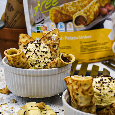 Volc&agrave; de vainilla amb panqueques