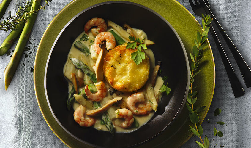 Ragú de gambas y espárragos