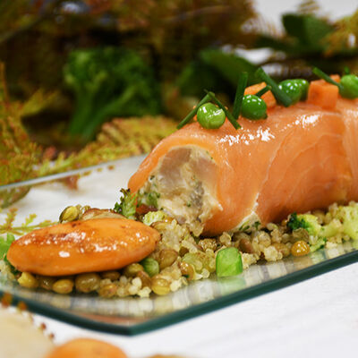 Canel&oacute; de salm&oacute; amb crema de vieires 