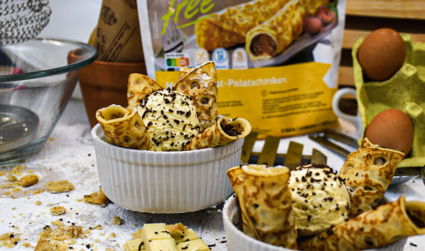 Volcán de vainilla con tortitas