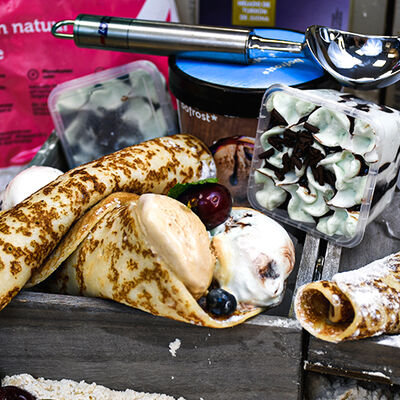 Cono de crepe con helado