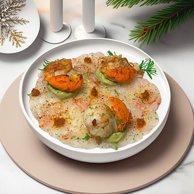 Carpaccio de gambes amb vieires "creada per @cocina.en.la.nube"