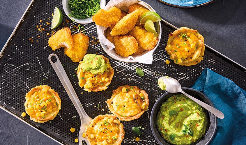 Mini tortillitas de patatas con ma&iacute;z y queso Cheddar