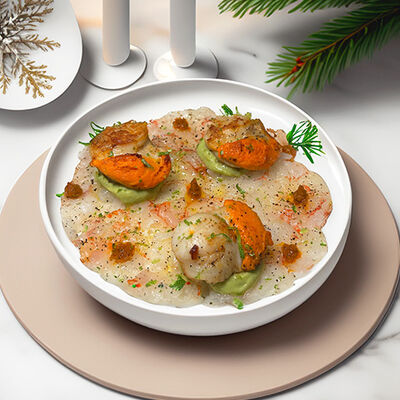 Carpaccio de gambes amb vieires "creada per @cocina.en.la.nube"