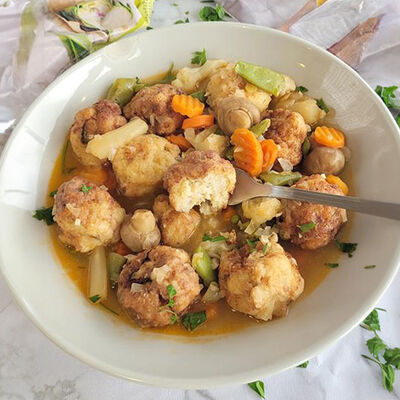 Mandonguilles de llu&ccedil; amb minestra "proposta de @cocineraymadre"