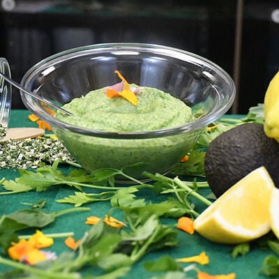 Patates allioli amb guacamole de br&ograve;coli i alf&agrave;brega