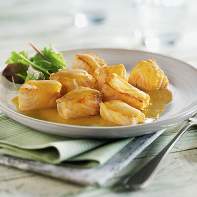 Salm&oacute; en salsa de taronja a la mostassa