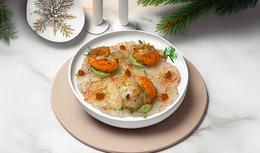 Carpaccio de gambes amb vieires by @cocina.en.la.nube