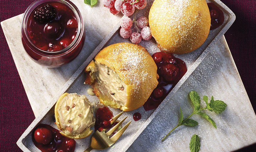 Bolas de turr&oacute;n con frutos a la canela