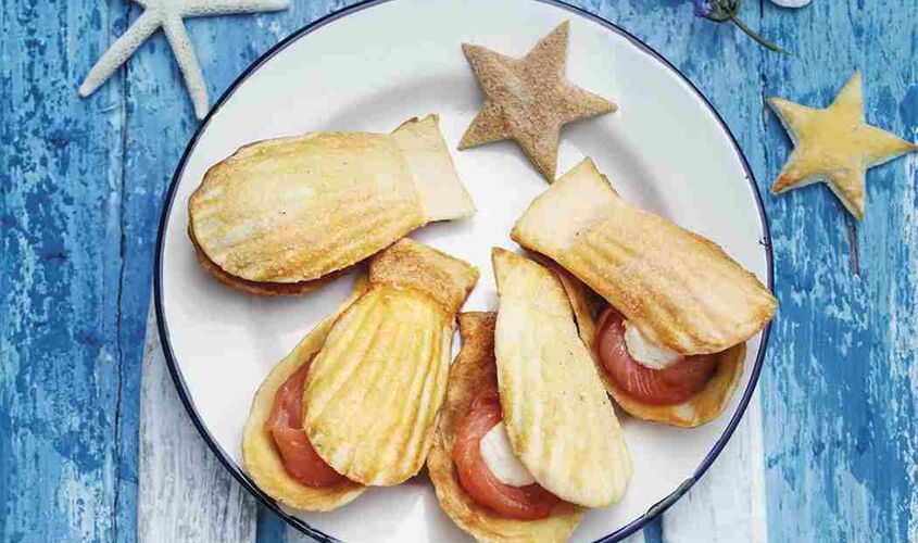 Conchas de queso fresco y salmón