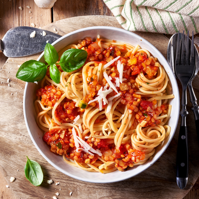 Pasta a la boloñesa vegetariana