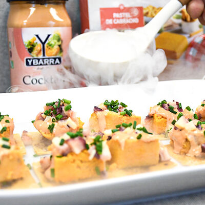 Pastís d'escórpora amb salpicó de pop i mar