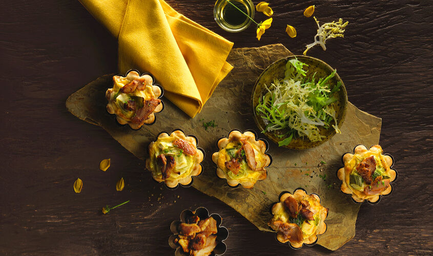 Mini quiches de puerro con kebab