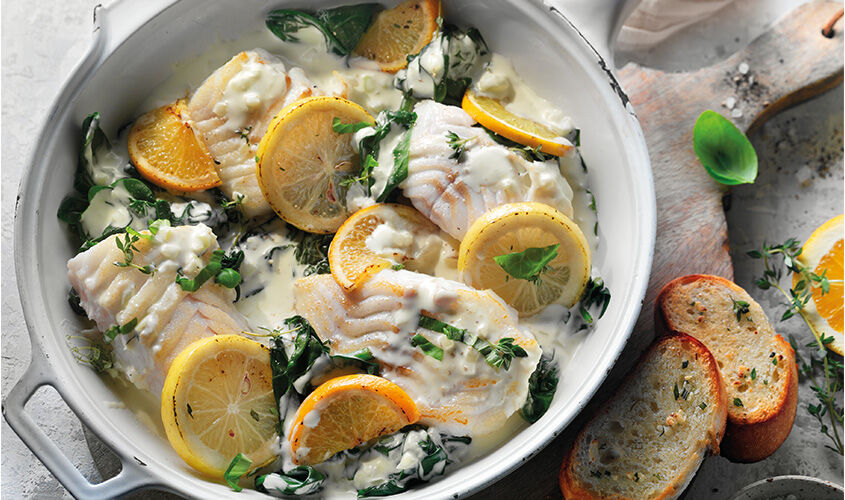 Bacalao en salsa de limón y naranja 